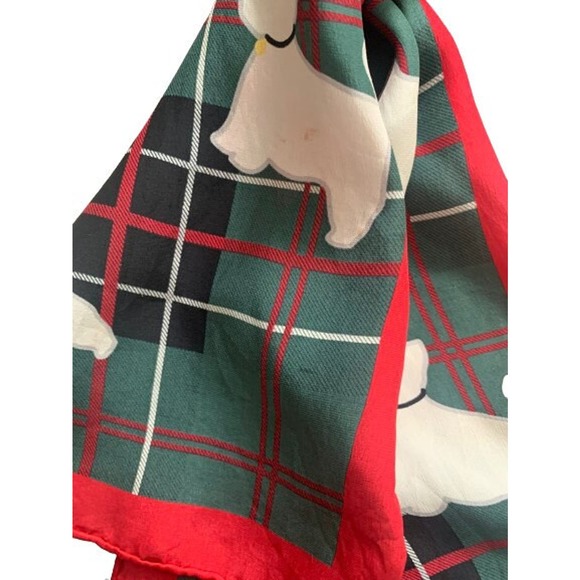 Silk Plaid Scottie Dog Scarf // Long Rectangular Vintage Casual Corner Italian - Picture 6 of 10